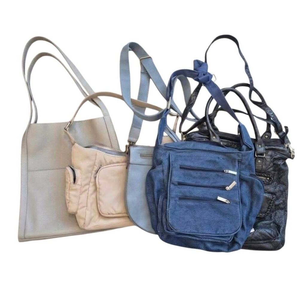 Lot of 5 Women's Handbags – Variety Mix (Tote, Crossbody, Denim, & Moto Shoulder